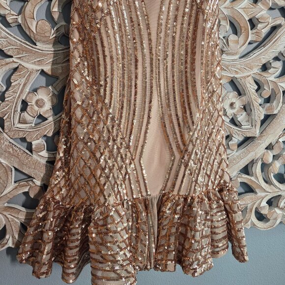 Goddiva Sequin rose gold mini dress small - Picture 3 of 10